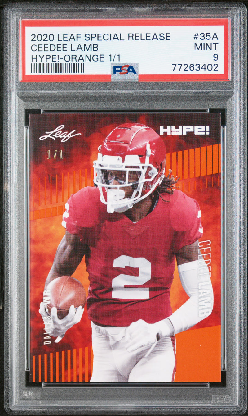 CeeDee Lamb Rookie Card Dallas PSA MINT 9 (Mint) Football Trading Card 2020 Leaf Hype #35A Orange #1/1