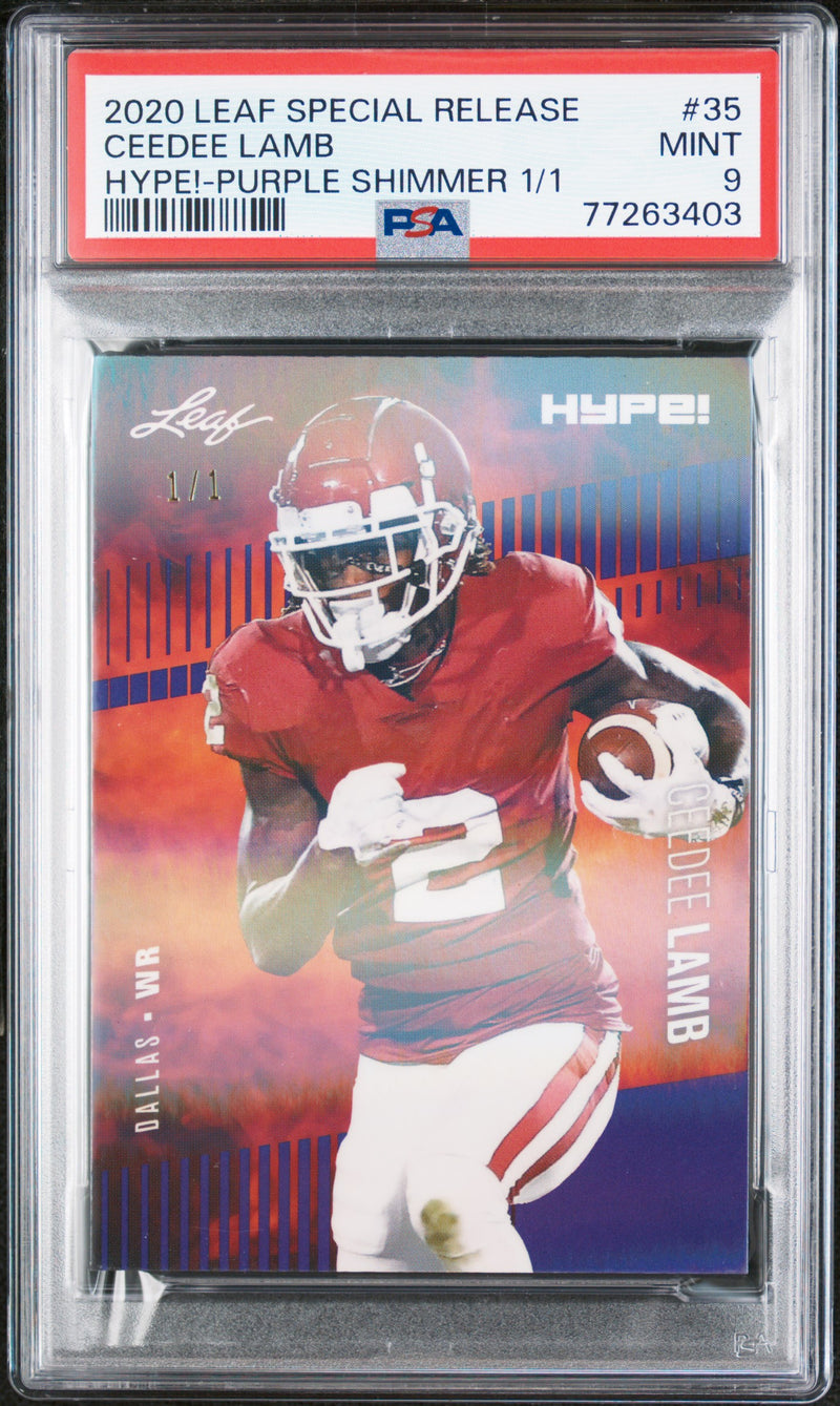 CeeDee Lamb Rookie Card Dallas PSA MINT 9 (Mint) Football Trading Card 2020 Leaf Hype #35 Purple Shimmer #1/1