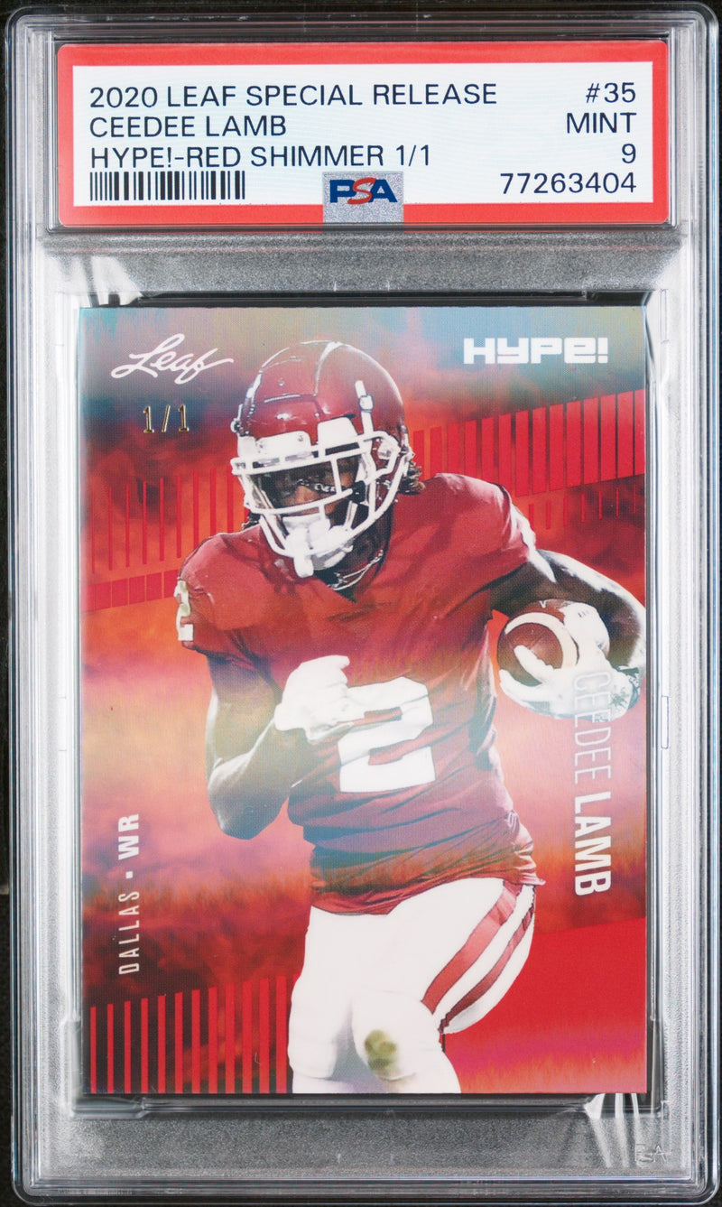 CeeDee Lamb Rookie Card Dallas PSA MINT 9 (Mint) Football Trading Card 2020 Leaf Hype #35 Red Shimmer #1/1