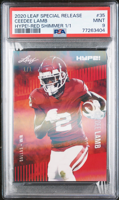 PSA 9 MINT CeeDee Lamb 2020 Leaf Hype #35 Rookie Card Red Shimmer #1/1