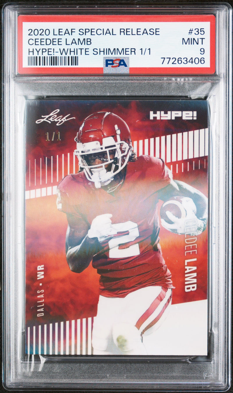 CeeDee Lamb Rookie Card Dallas PSA MINT 9 (Mint) Football Trading Card 2020 Leaf Hype #35 White Shimmer #1/1