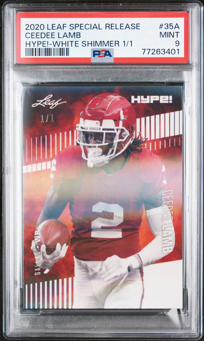 PSA 9 MINT CeeDee Lamb 2020 Leaf Hype #35A Rookie Card White Shimmer #1/1