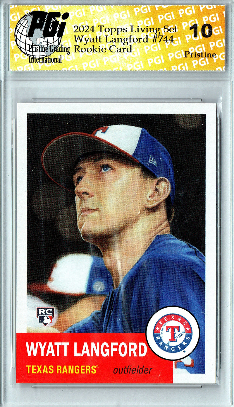 Wyatt Langford Rookie Card 2024 Topps Living Set #744 PRISTINE, PGI 10, Texas Rangers Baseball