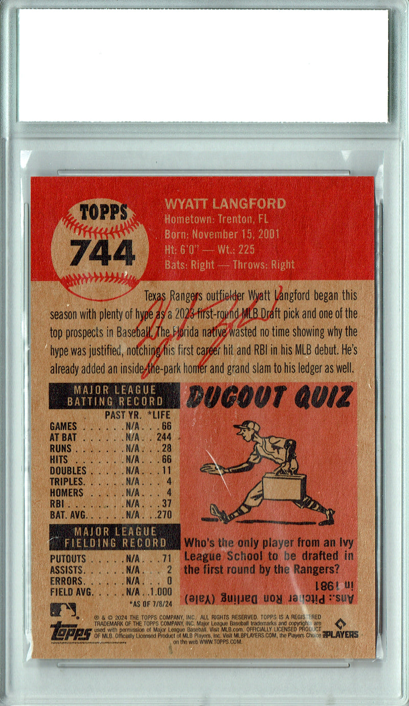 Wyatt Langford Rookie Card 2024 Topps Living Set #744 PRISTINE, PGI 10, Texas Rangers Baseball