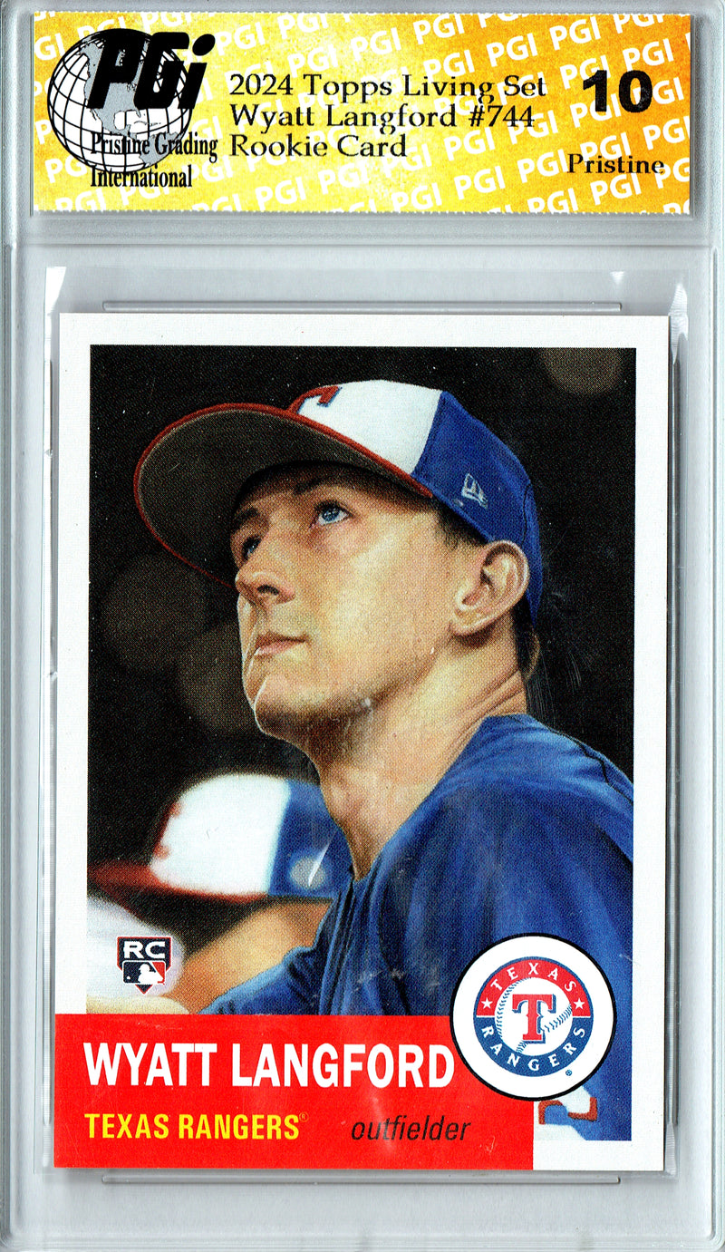 Wyatt Langford Rookie Card 2024 Topps Living Set #744 PRISTINE, PGI 10, Texas Rangers Baseball