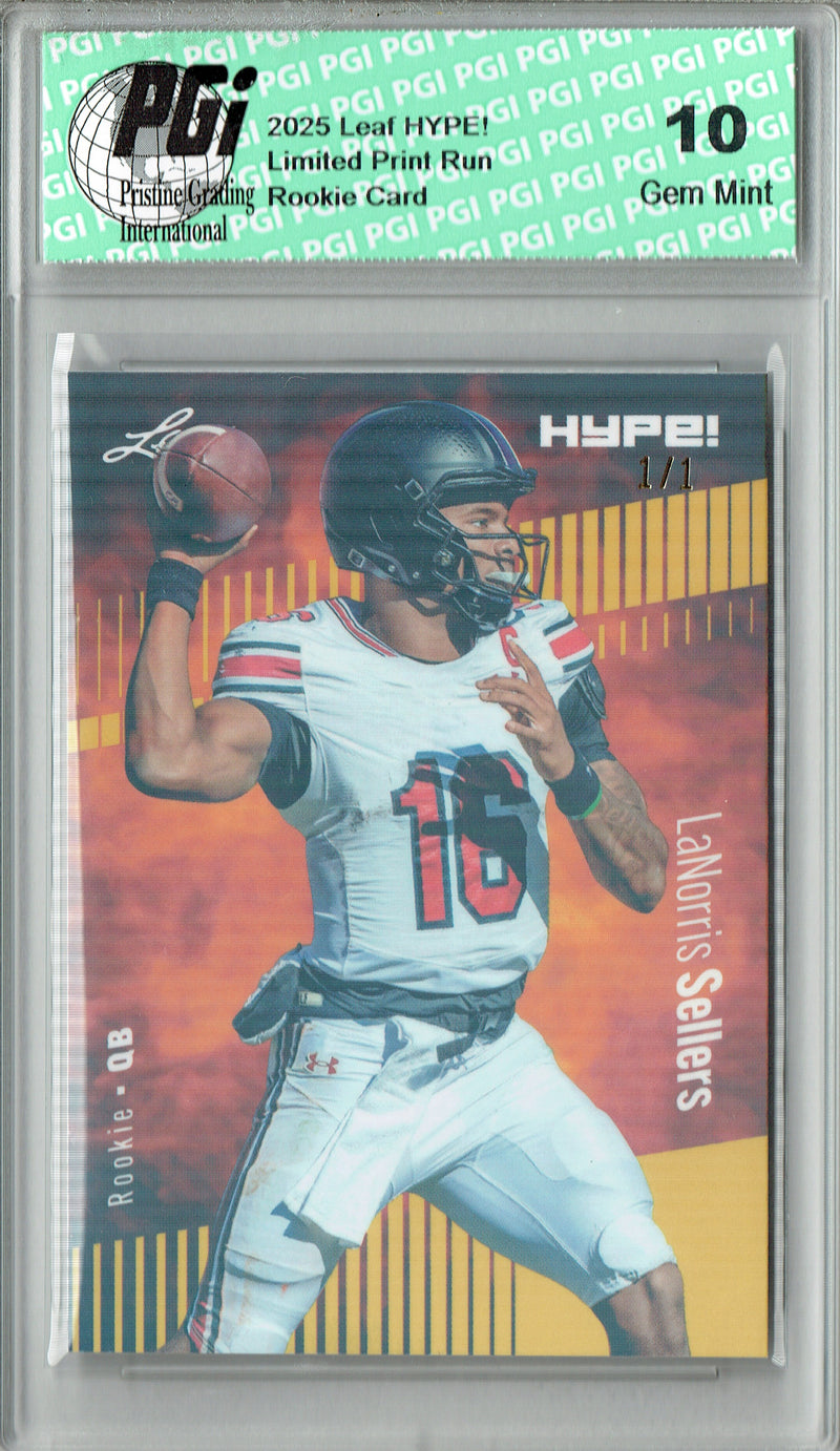 LaNorris Sellers Rookie Card South Carolina PGI 10 Football Trading Card 2025 Leaf HYPE! #185 Gold Shimmer 1/1