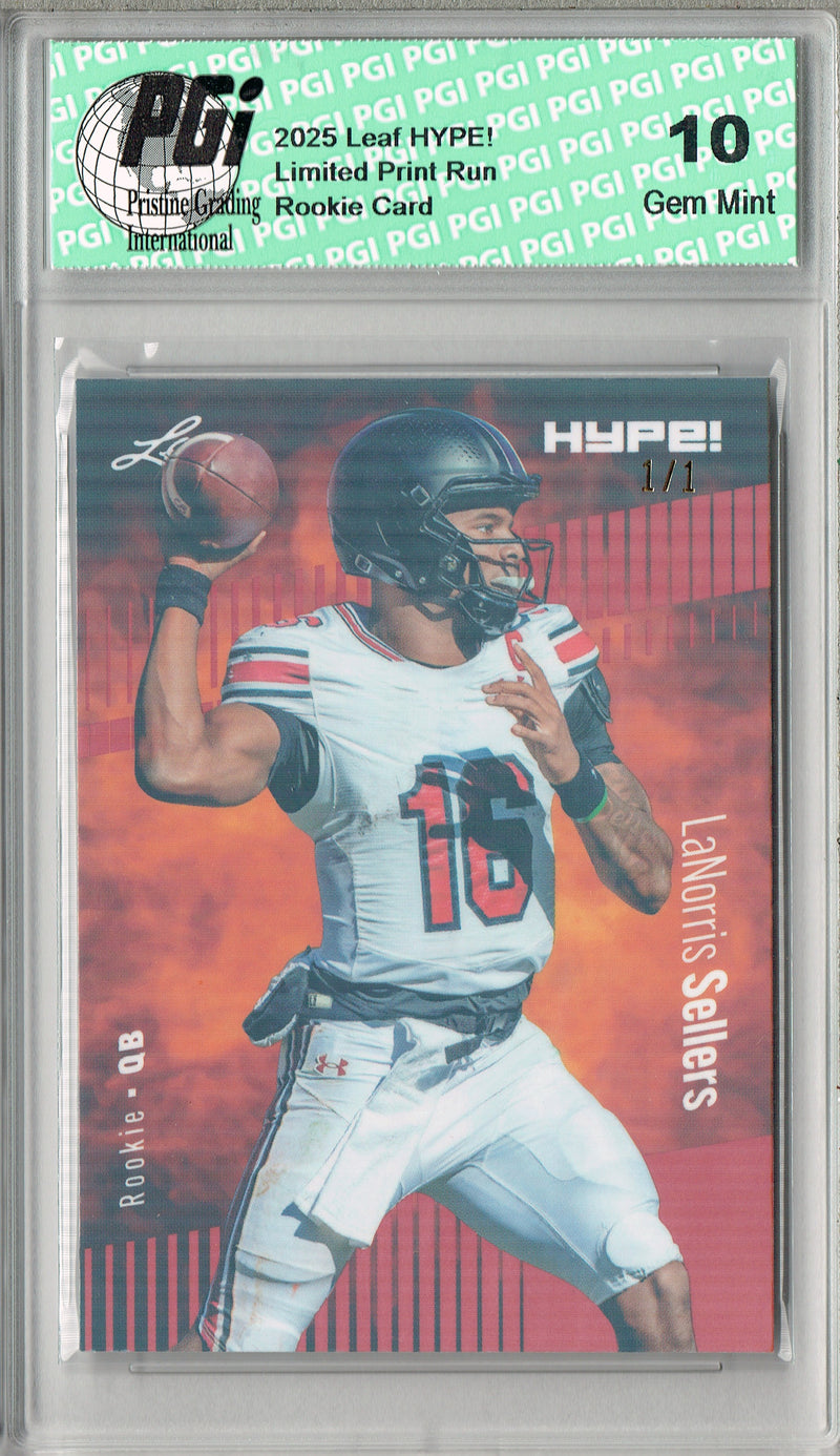 LaNorris Sellers Rookie Card South Carolina PGI 10 Football Trading Card 2025 Leaf HYPE! #185 Orange Shimmer 1/1