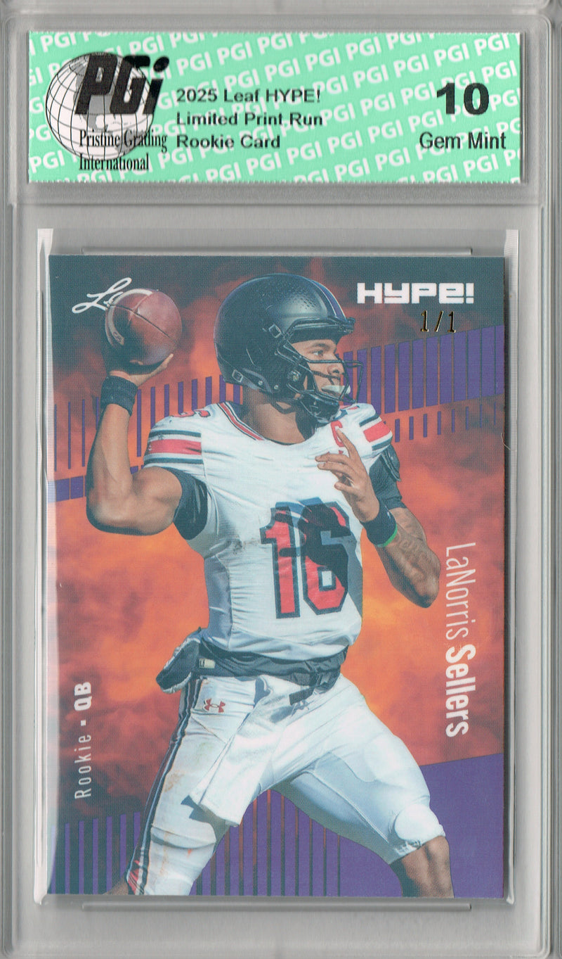 LaNorris Sellers Rookie Card South Carolina PGI 10 Football Trading Card 2025 Leaf HYPE! #185 Purple Shimmer 1/1
