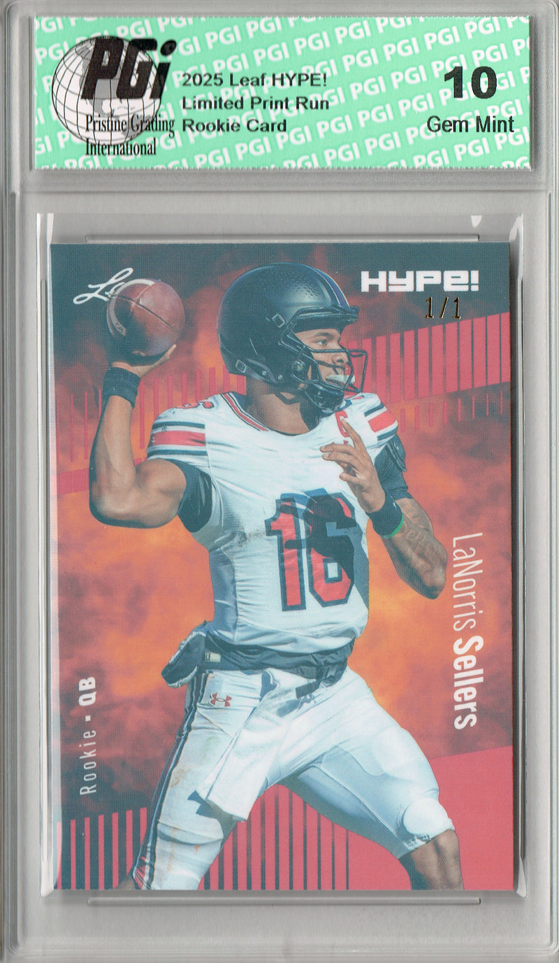 LaNorris Sellers Rookie Card South Carolina PGI 10 Football Trading Card 2025 Leaf HYPE! #185 Red Shimmer 1/1