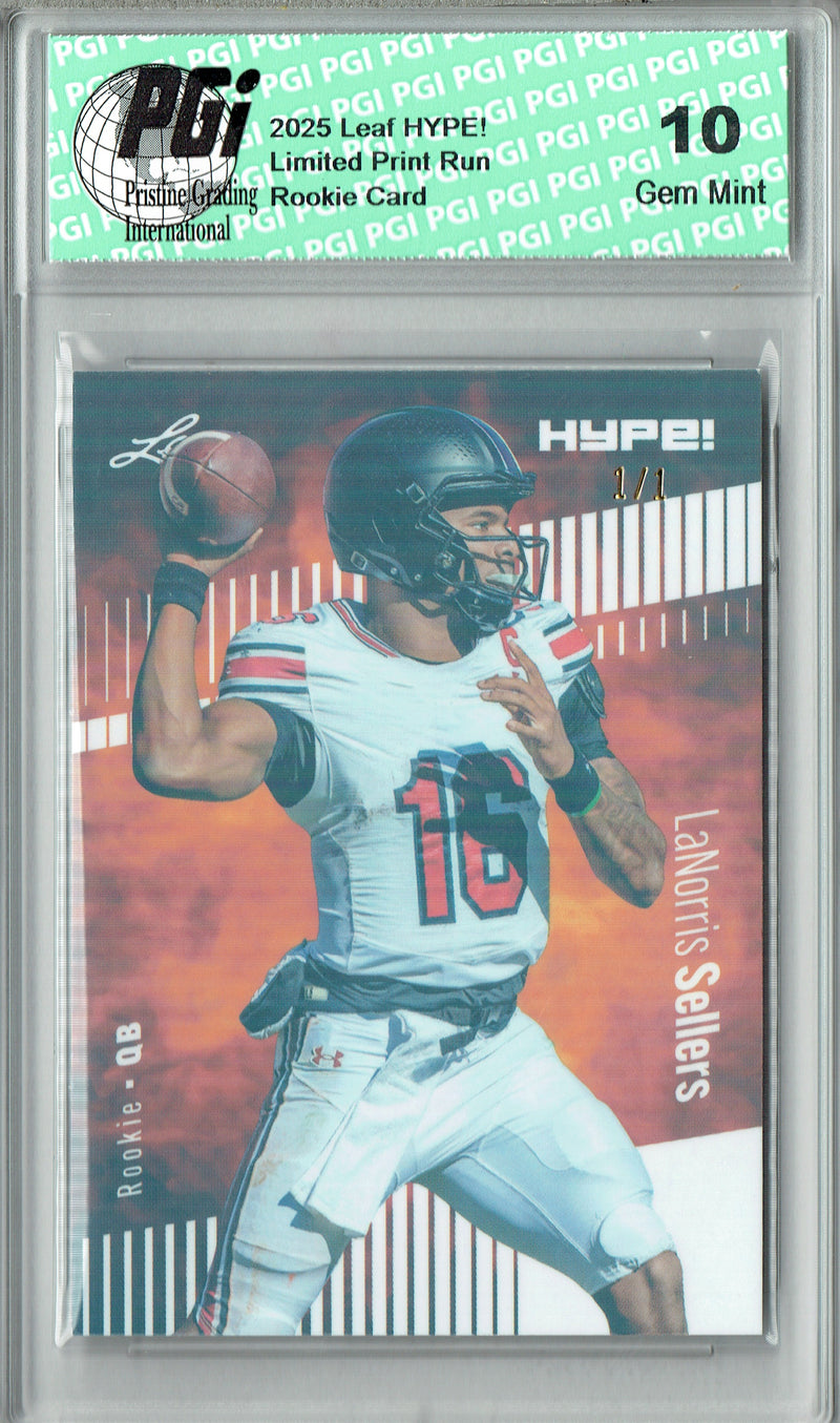 LaNorris Sellers Rookie Card South Carolina PGI 10 Football Trading Card 2025 Leaf HYPE! #185 White Shimmer 1/1