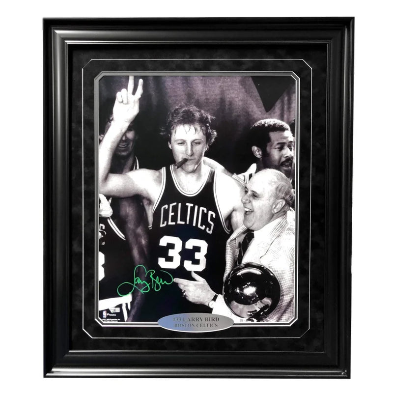 Larry Bird Hand Signed Framed Celtics 16x20 W/ Auerbach Cigar Autograph COA Championship