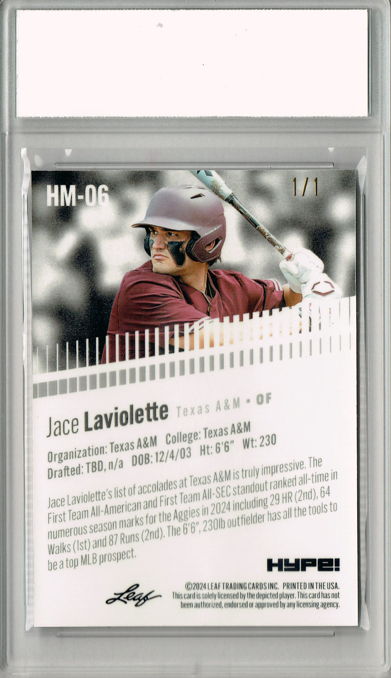 Jace Laviolette Rookie Card 2024 Leaf HYPE! #HM-06 Metal 1/1 Gold, PGI 10, Cleveland Guardians Baseball