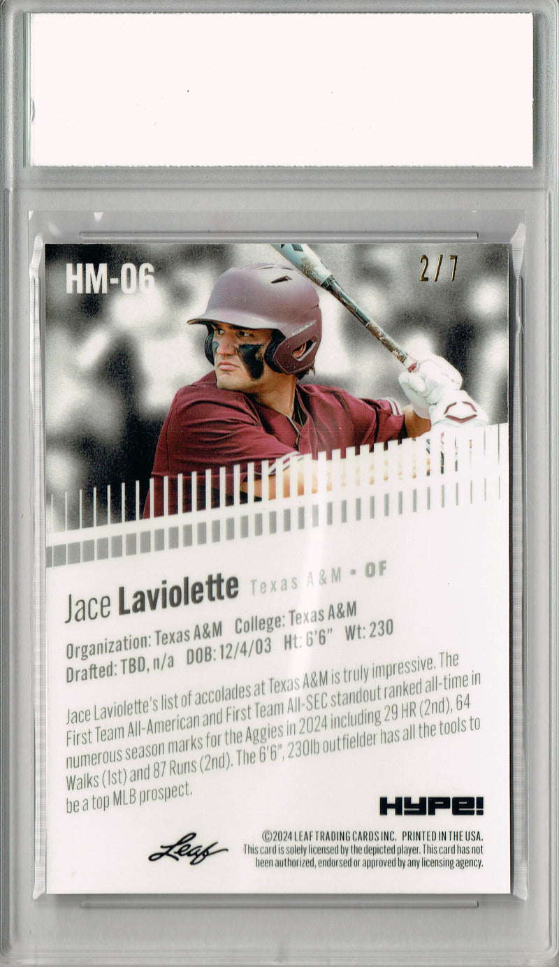 Jace Laviolette Rookie Card Pro Baseball Trading Card 2024 Leaf HYPE! Metal #HM-06 Black Only 7 Made PGI 10 Gem Mint