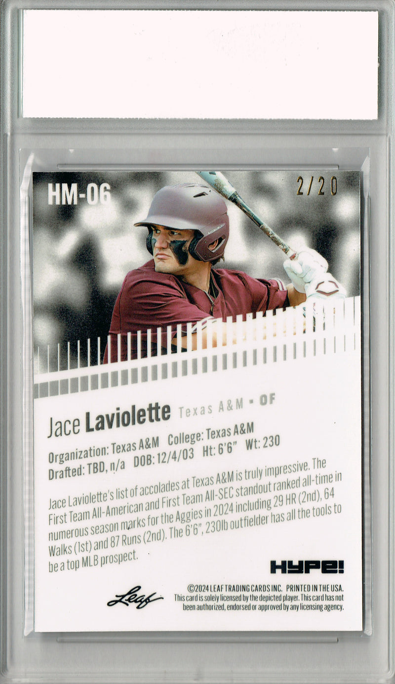 Jace Laviolette Rookie Card Pro Baseball Trading Card 2024 Leaf HYPE! Metal #HM-06 Blue Only 20 Made PGI 10 Gem Mint