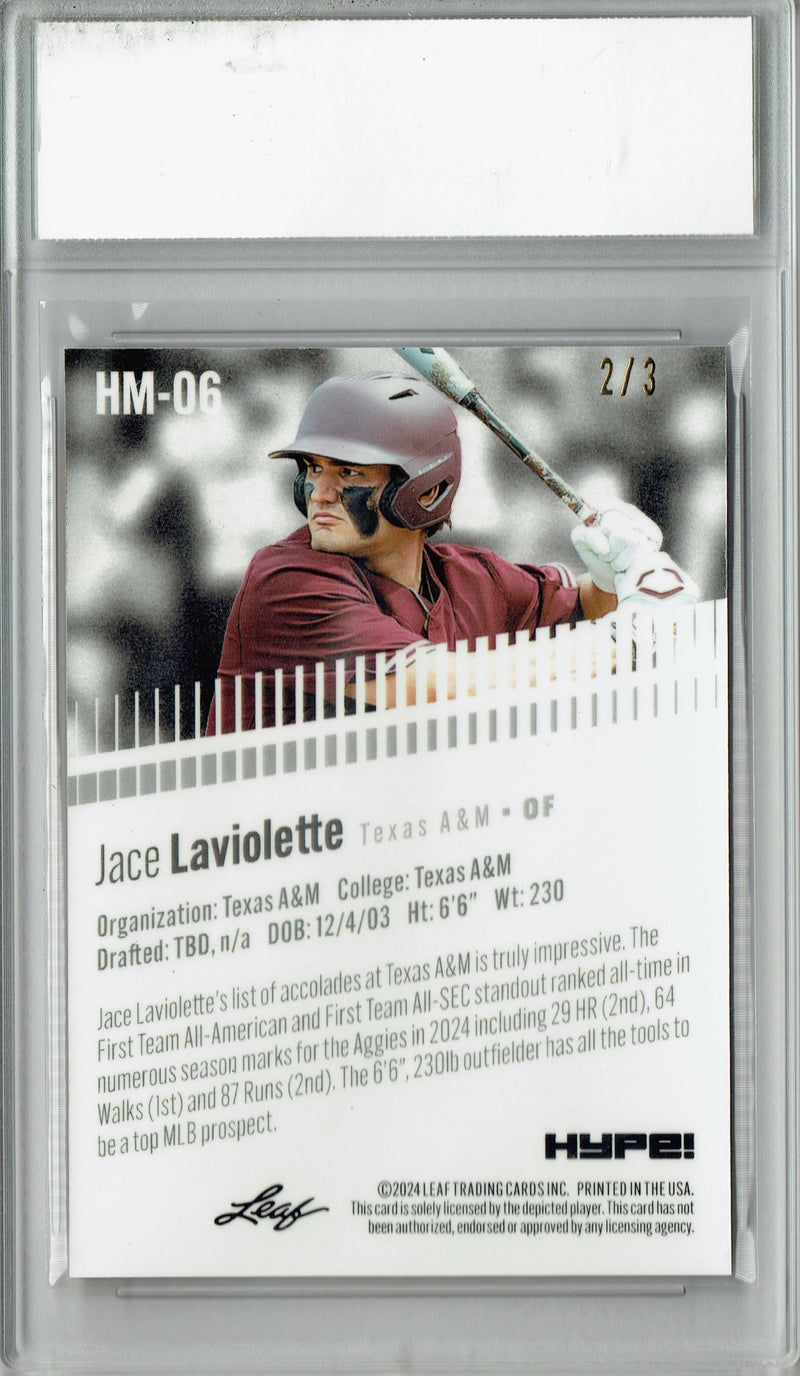 Jace Laviolette Rookie Card Pro Baseball Trading Card 2024 Leaf HYPE! Metal #HM-06 Orange Only 3 Made PGI 10 Gem Mint