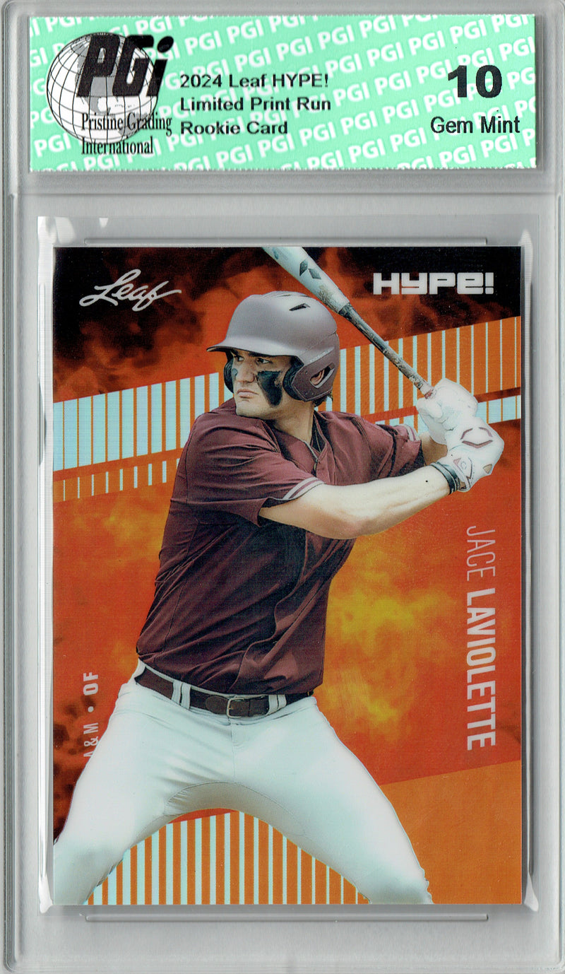 Jace Laviolette Rookie Card Pro Baseball Trading Card 2024 Leaf HYPE! Metal #HM-06 Orange Only 3 Made PGI 10 Gem Mint
