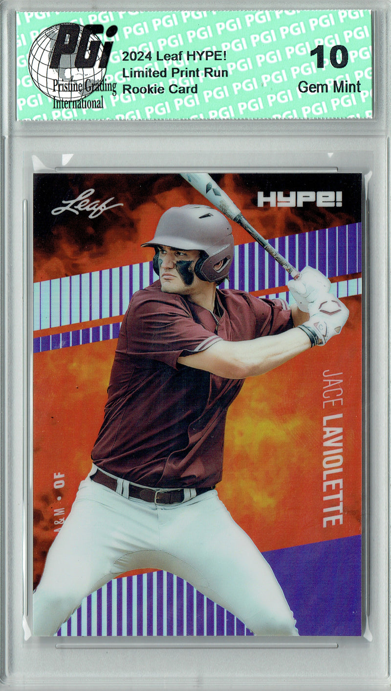 Jace Laviolette Rookie Card Pro Baseball Trading Card 2024 Leaf HYPE! Metal #HM-06 Purple Only 15 Made PGI 10 Gem Mint