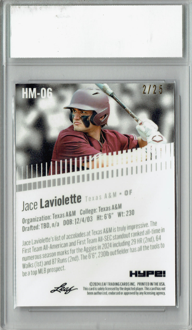 Jace Laviolette Rookie Card Pro Baseball Trading Card 2024 Leaf HYPE! Metal #HM-06 Silver Only 25 Made PGI 10 Gem Mint
