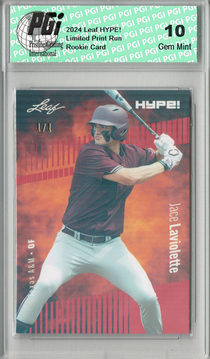 Jace Laviolette 2024 Leaf HYPE! #161 Red Shimmer 1/1 Rookie Card PGI 10