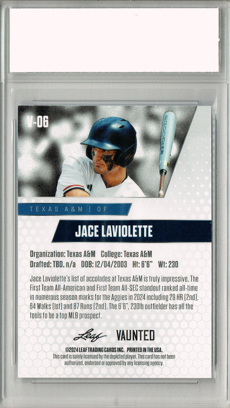 Jace Laviolette 2024 Leaf Vaunted #V-06 White Shimmer 1/1 Rookie Card PGI 10