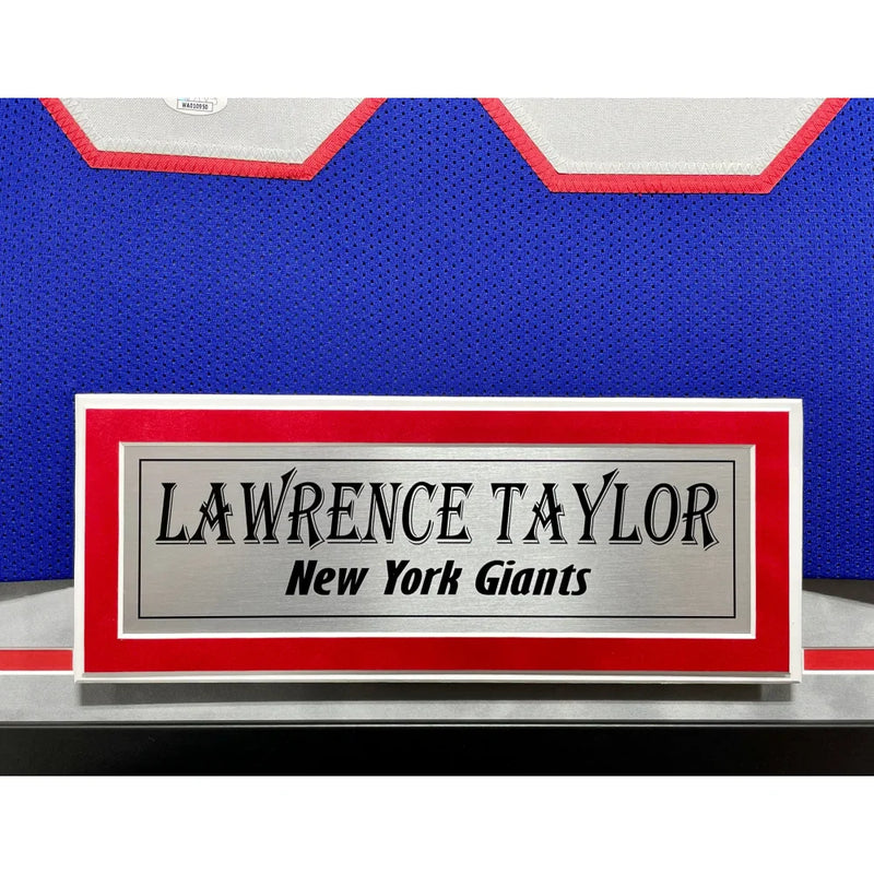 Lawrence Taylor Autographed New York Giants Blue Jersey Framed BAS Signed NY