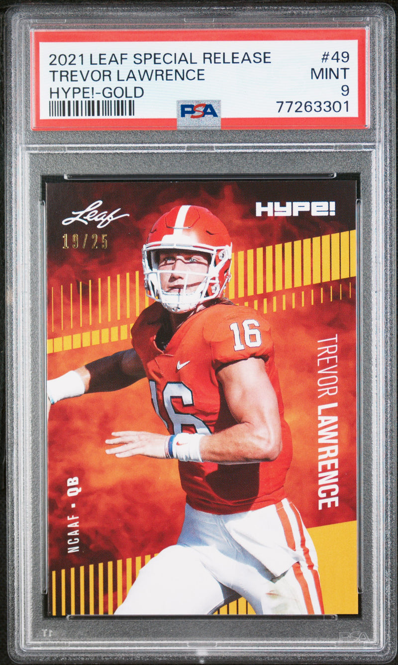 Trevor Lawrence Rookie Card Jacksonville PSA MINT 9 (Mint) Football Trading Card 2021 Leaf Hype #49 Gold #19/25