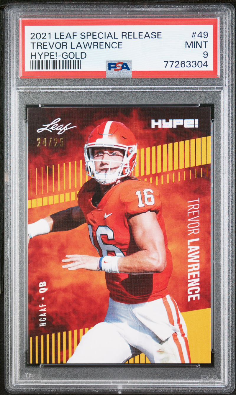 Trevor Lawrence Rookie Card Jacksonville PSA MINT 9 (Mint) Football Trading Card 2021 Leaf Hype #49 Gold #24/25