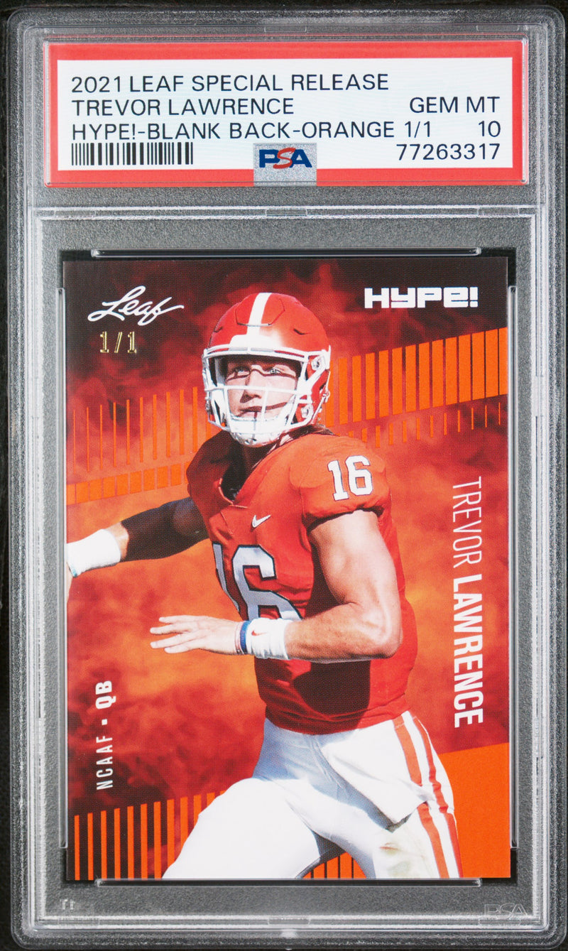 PSA 10 GEM-MT Trevor Lawrence 2021 Leaf Hype #49 Rookie Card Orange Blank Back #1/1