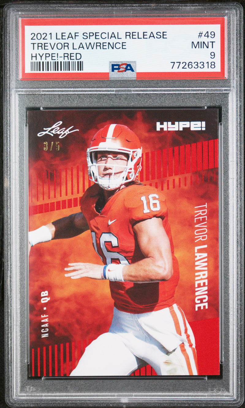 Trevor Lawrence Rookie Card Jacksonville PSA MINT 9 (Mint) Football Trading Card 2021 Leaf Hype #49 Red #3/5