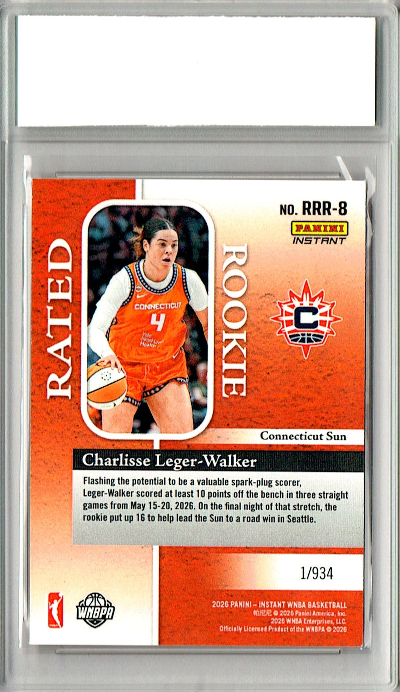 Charlisse Leger-Walker Rookie Card 2026 Panini Instant #RRR-8 Rated Rookie, PGI 10, Connecticut Sun Basketball