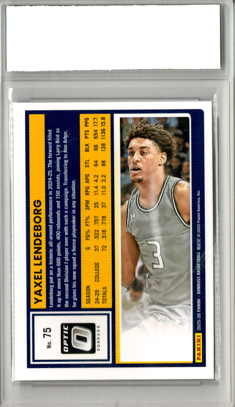 Yaxel Lendeborg Rookie Card 2025 Donruss Optic #75, PGI 10, Golden State Warriors Basketball