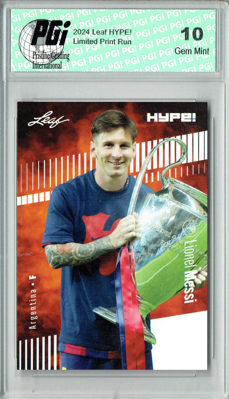 Lionel Messi 2024 Leaf HYPE! #166 Only 5000 Made Barcelona Card PGI 10