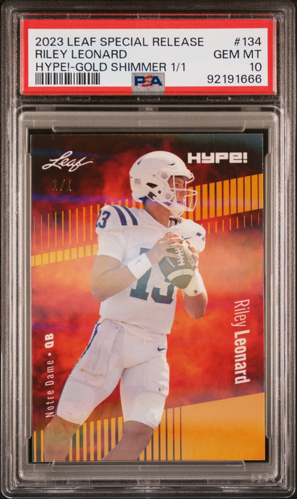 PSA 10 Riley Leonard 2023 Leaf Hype! #134 Gold Shimmer 1/1 Rookie Card