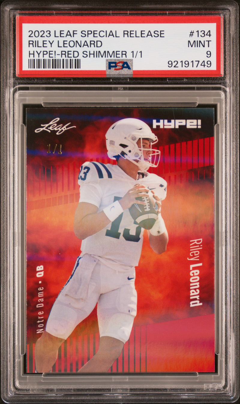 PSA 9 Riley Leonard 2023 Leaf HYPE #134 Red Shimmer 1/1 Rookie Card Notre Dame