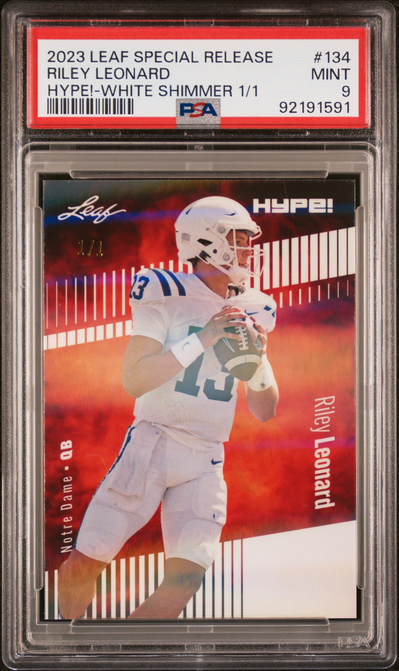 PSA 9 Riley Leonard 2023 Leaf HYPE #134 White Shimmer 1/1 Rookie Card Notre Dame