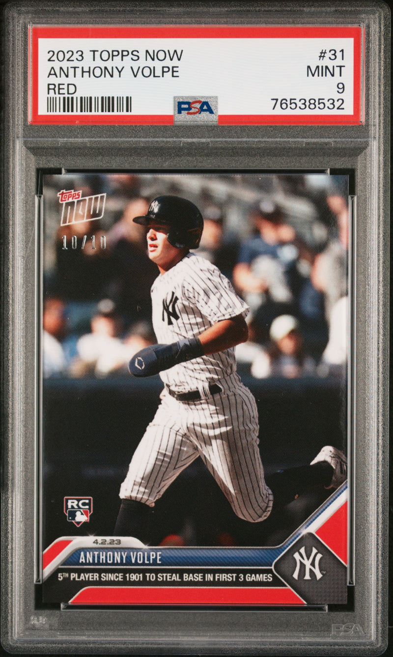 PSA 9 MINT Anthony Volpe 2023 Topps Now #31 Rookie Card Red #10/10