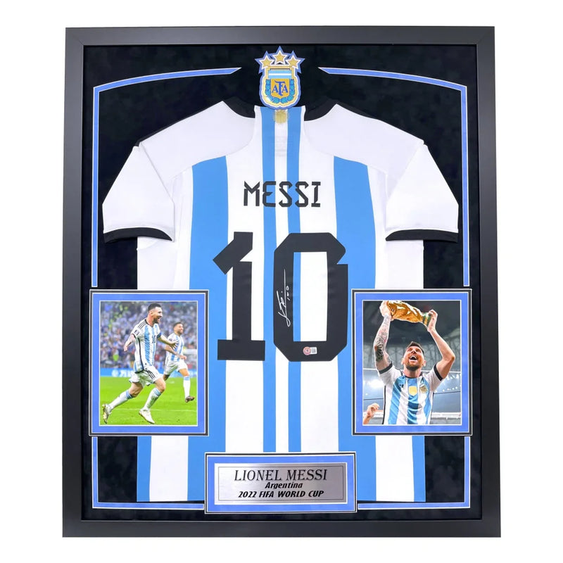 Lionel Messi Autographed Argentina World Cup 2022 Jersey Framed BAS Signed Leo