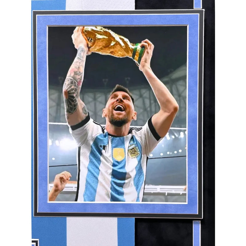 Lionel Messi Autographed Argentina World Cup 2022 Jersey Framed BAS Signed Leo