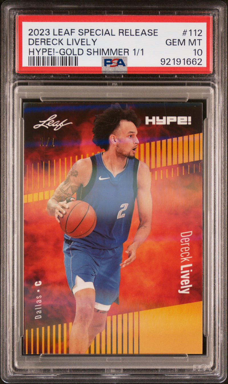 PSA 10 Dereck Lively 2023 Leaf HYPE #112 Gold Shimmer 1/1 Rookie Card Dallas Mavericks