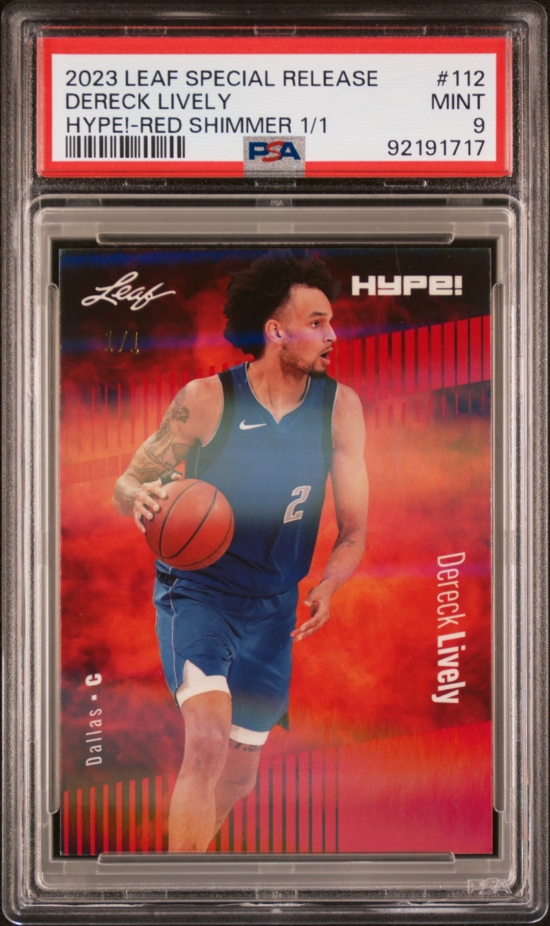 PSA 9 Dereck Lively 2023 Leaf HYPE #112 Red Shimmer 1/1 Rookie Card Dallas Mavericks