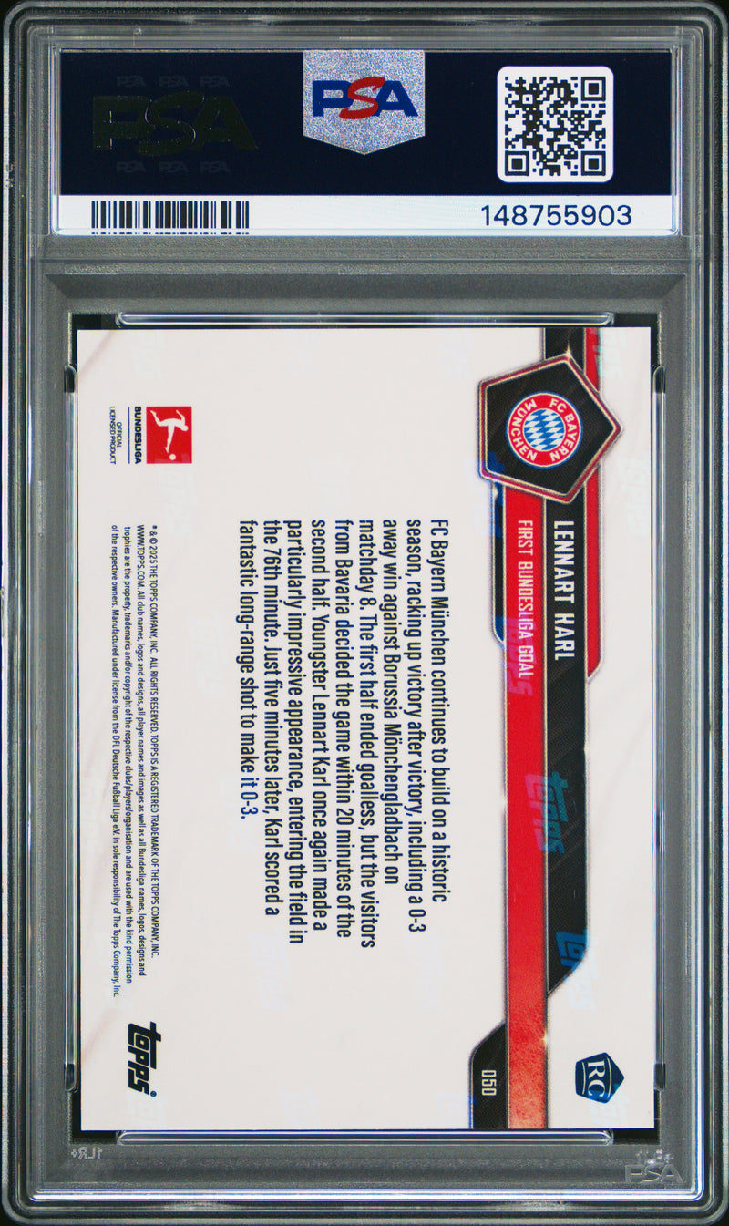PSA 9 Lennart Karl 2025 Topps Now #50 Orange Foil #19/25 Rookie Card Bayern Munchen