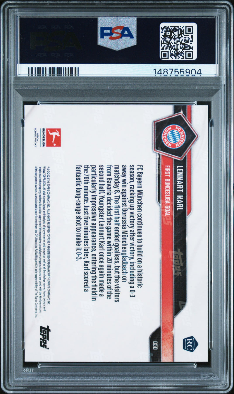 PSA 10 Lennart Karl 2025 Topps Now #50 Red Foil #3/5 Rookie Card Bayern Munchen