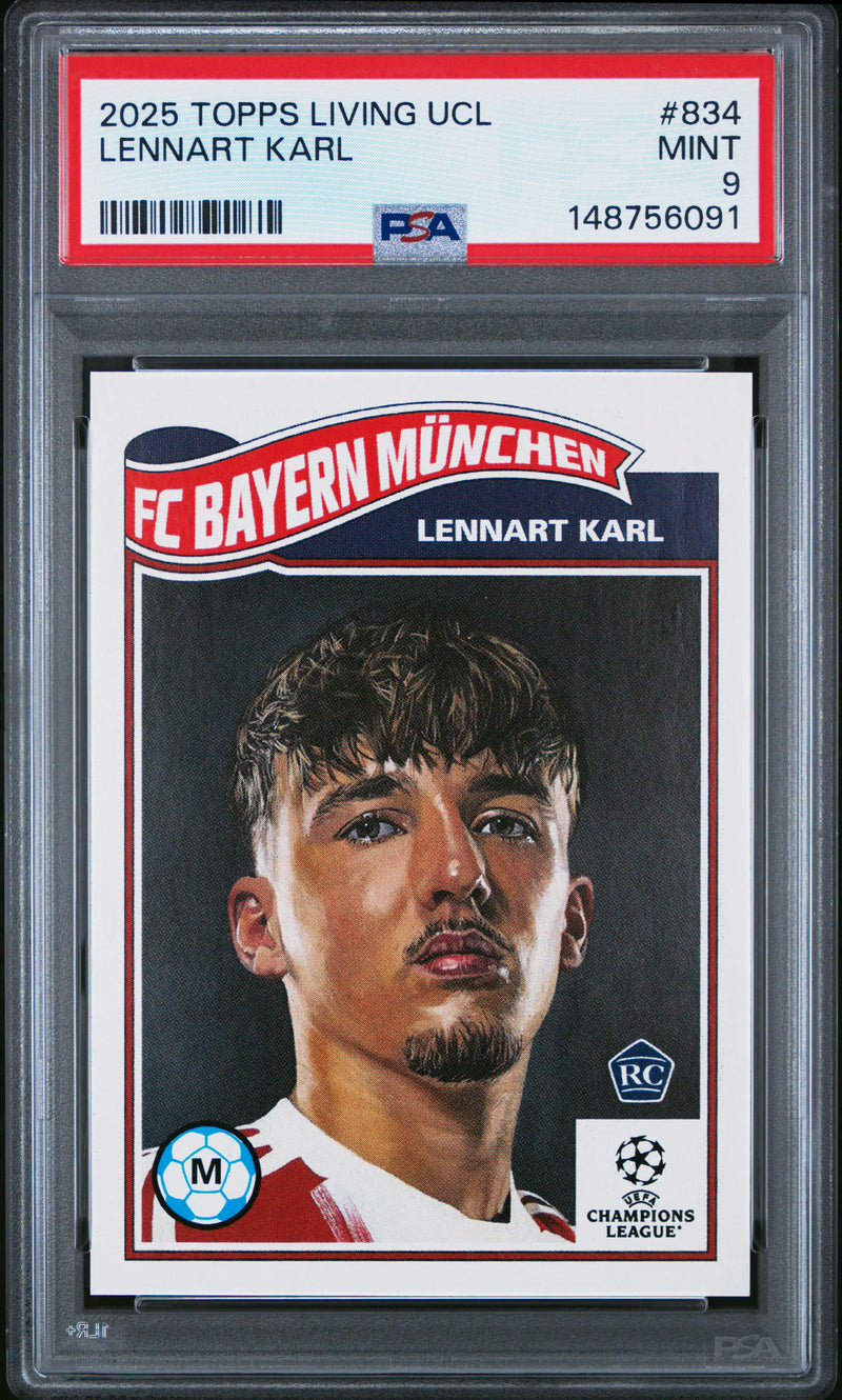 PSA 9 Lennart Karl 2025 Topps Living Set #834 Rookie Card Bayern Munchen