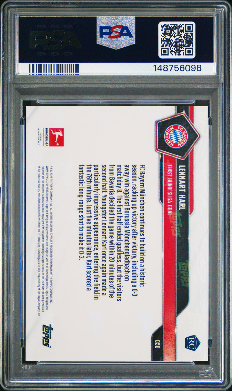 PSA 10 Lennart Karl 2025 Topps Now #50 1st Bundesliga Goal Rookie Card Bayern Munchen