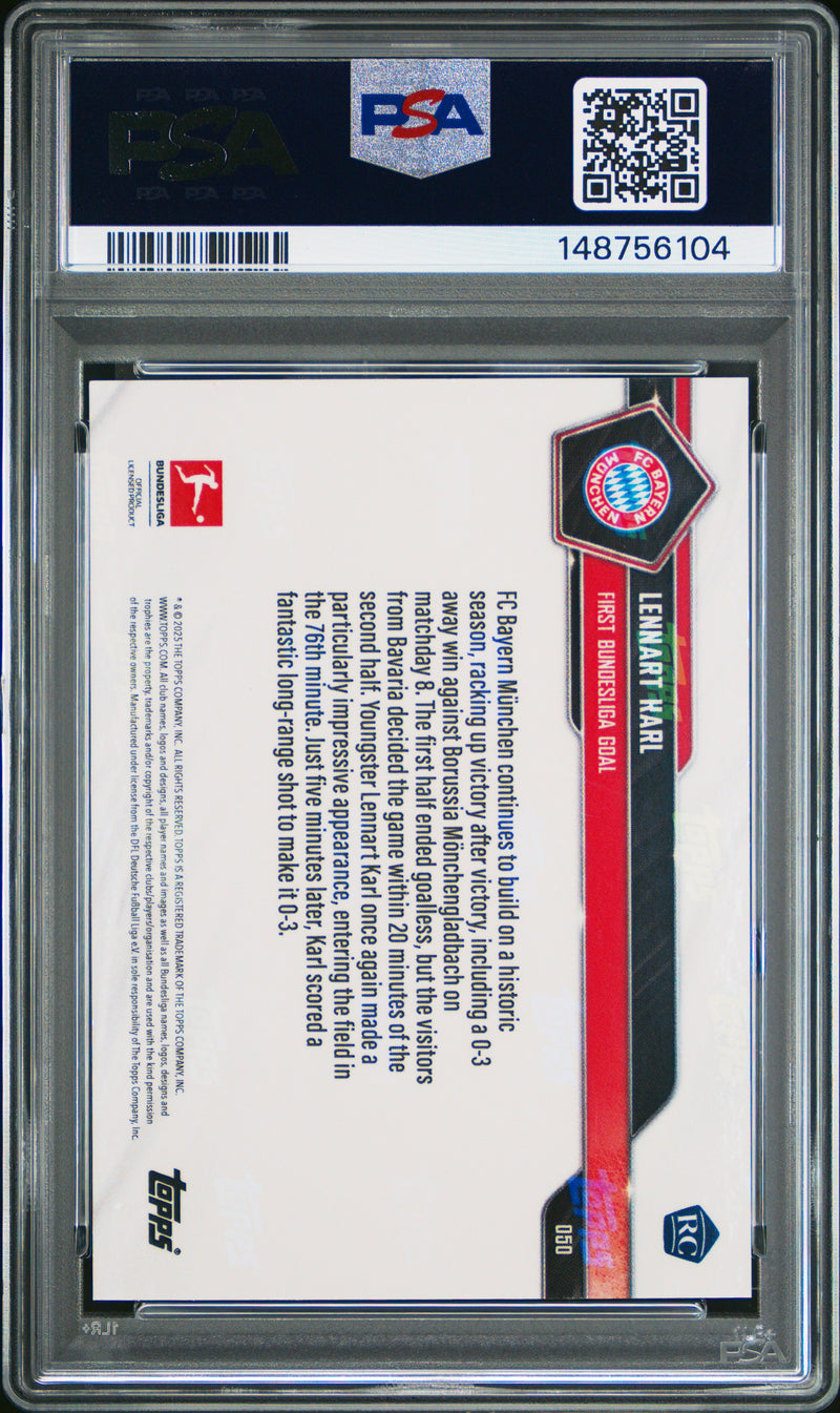 PSA 9 Lennart Karl 2025 Topps Now #50 1st Bundesliga Goal Rookie Card Bayern Munchen