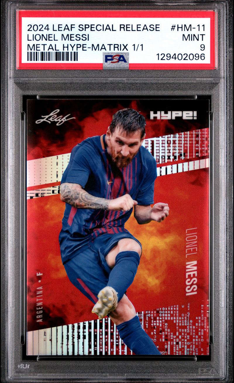 PSA 9 Lionel Messi 2024 Leaf HYPE! Metal #HM-11 Matrix 1/1 Rare Trading Card Barcelona
