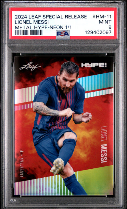 PSA 9 Lionel Messi 2024 Leaf HYPE! Metal #HM-11 Neon 1/1 Rare Trading Card