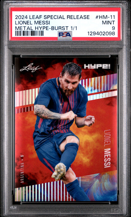 PSA 9 Lionel Messi 2024 Leaf HYPE! Metal #HM-11 Burst 1/1 Rare Trading Card