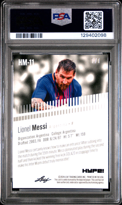 PSA 9 Lionel Messi 2024 Leaf HYPE! Metal #HM-11 Burst 1/1 Rare Trading Card