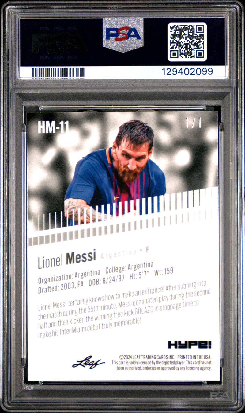 PSA 9 Lionel Messi 2024 Leaf HYPE! Metal #HM-11 Gold 1/1 Rare Trading Card Barcelona